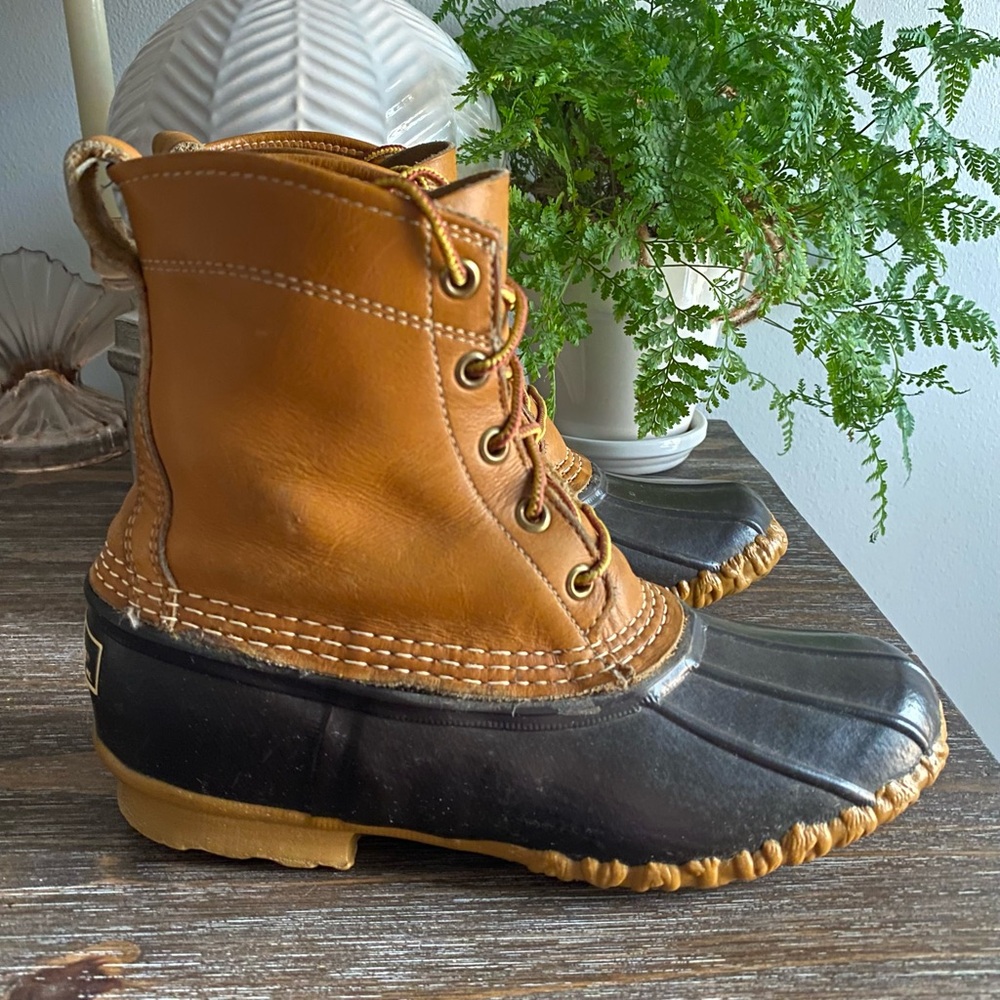 Vintage L.L. Bean Main Hunting Bean Duck Boots Lace Up Womens 5 Narrow Tan Brown - Picture 4 of 9